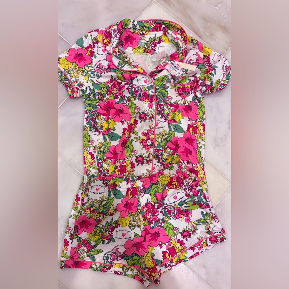 Roller Rabbit X Favorite Daughter Collab Breakfast In Bed Polo Pajamas Small NWT